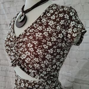 Jessica Simpson Brown Floral Stretch Dress Size Large